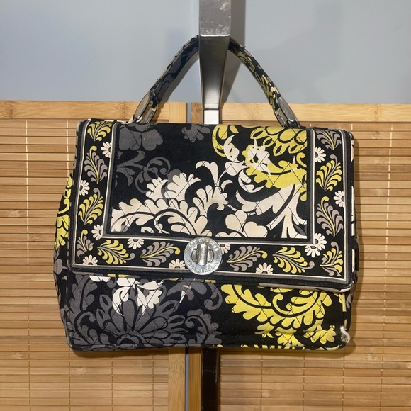 Vera Bradley Handbags - Vera Bradley Floral Quilted Satchel black white yellow tote purse